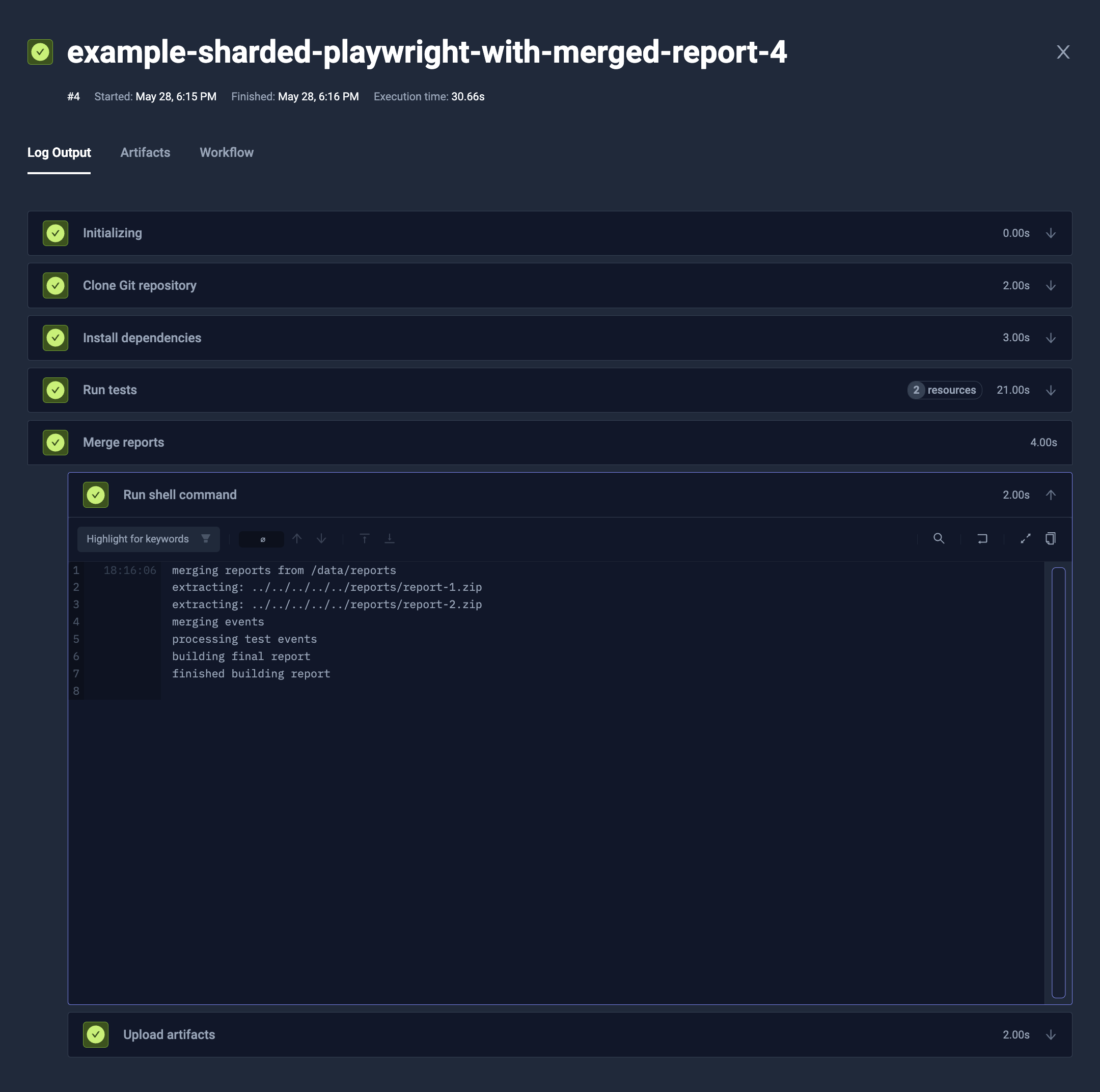 example-sharded-playwright-with-merged-report-logs.png